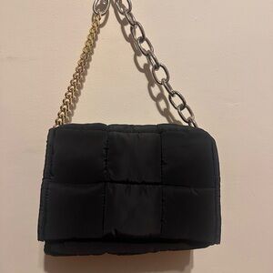 Recycled Brand Black Quilted Chain Shoulder Bag